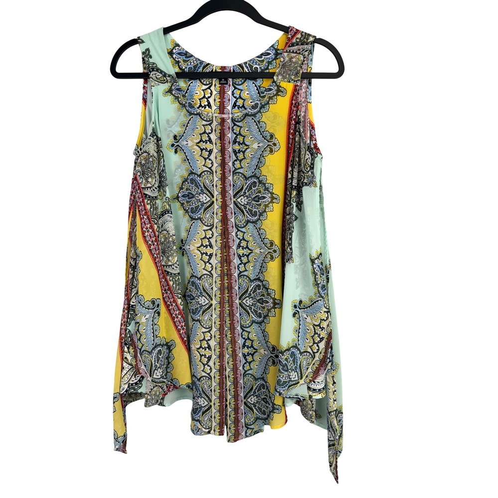 Roz & Ali Women Medium Paisley Print Sleeveless Handkerchief Hem Blouse Top Boho